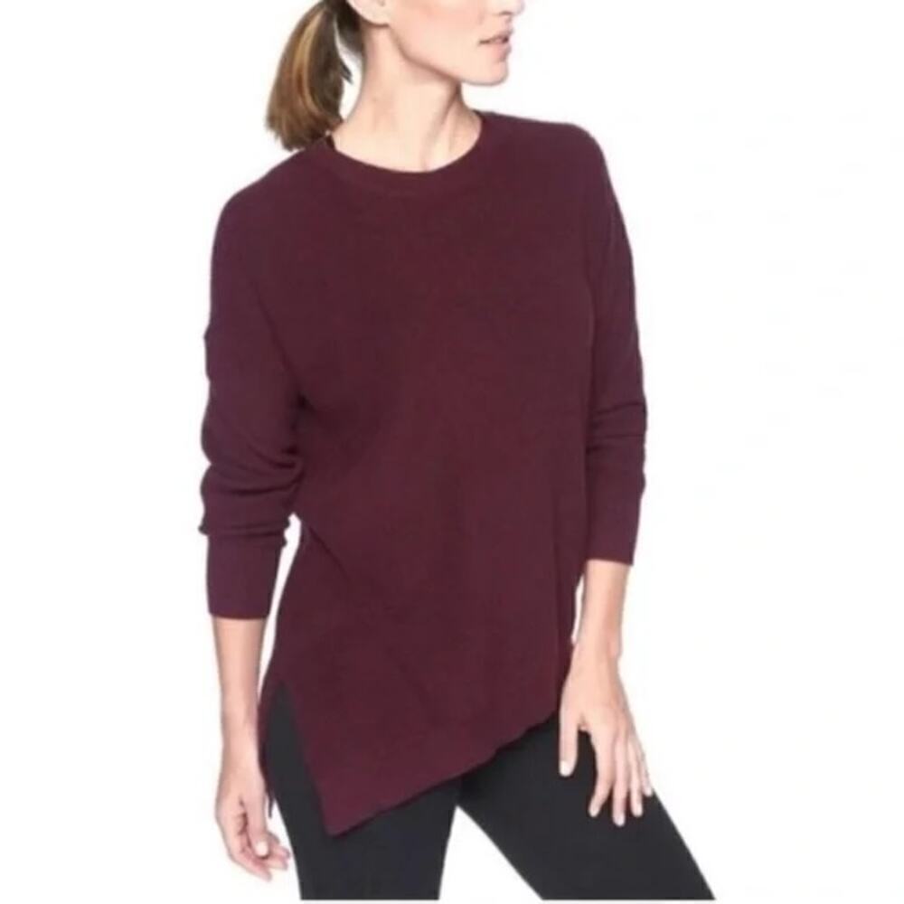 Athleta Rest Day Asym Crewneck Sweater Womens Small Purple Cotton Silk Lyocell